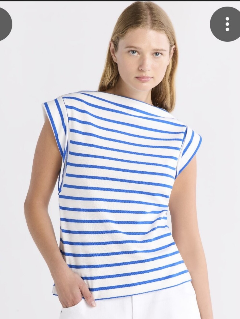Boatneck Blue & White Striped Sleeveless Tank Top